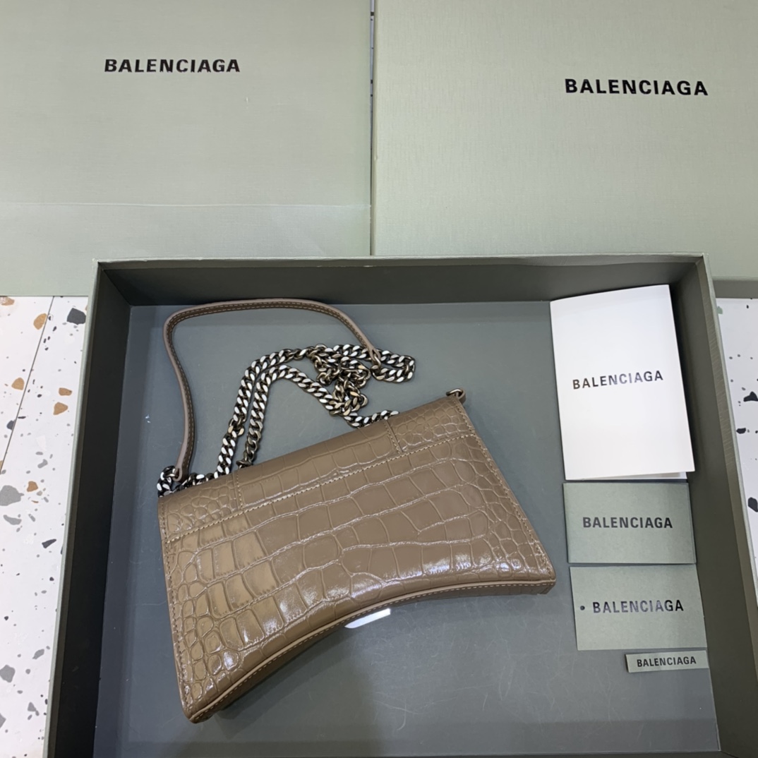 Balenciaga Big Hourglass Wallet With Chain Crocodile Embossed Shoulder Bag Khika